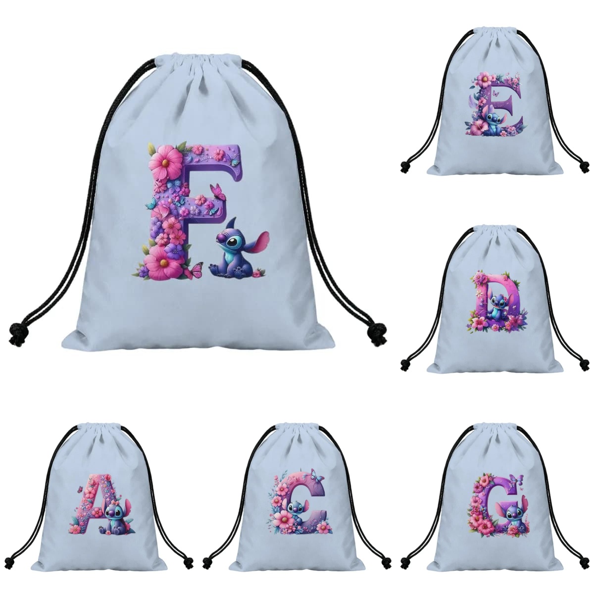 Cartoon Stich A-Z Alphabet Flo - Drawstring Gym Bag recension och pris